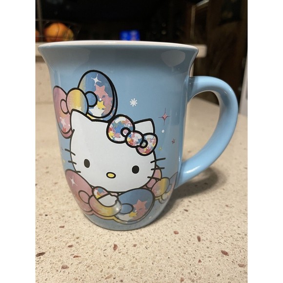 Hello Kitty Starshine Bows Silver Buffalo Rainbow 16 oz Coffee Mug Ceramic Wide - Picture 1 of 5